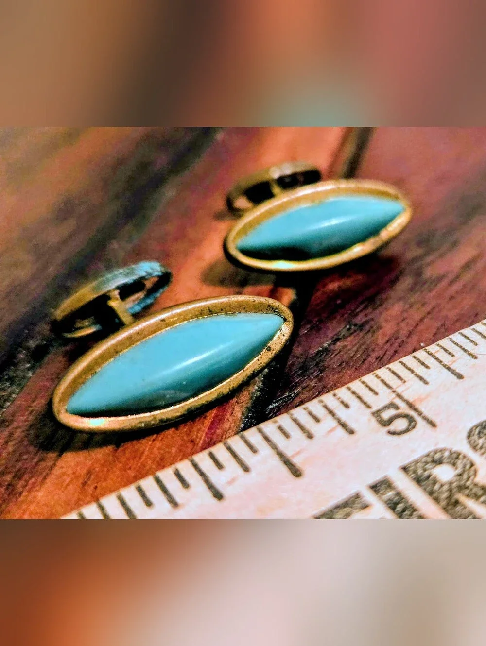 Antique Turquoise Marquise Cufflinks for Men - Classic Brass Finish